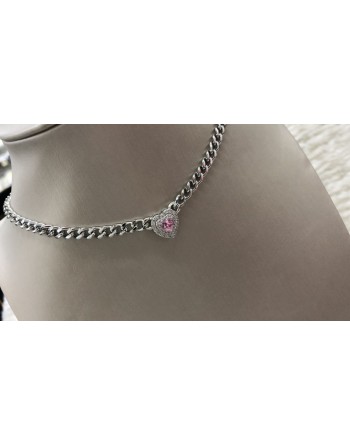 Collana catena con cuore e zirconcino rosa