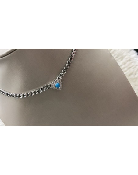 Collana catena con cuore zirconato turchese