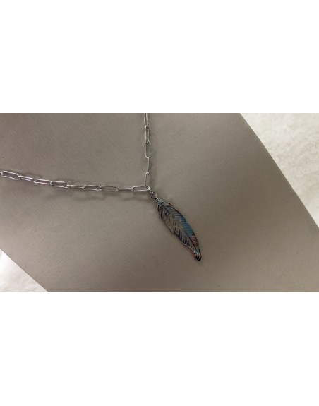 Collana catenza rettangolare con piuma