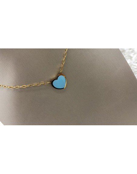 Collana colore oro con cuore azzurro