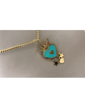 Collana colore oro con cuore sacro verde