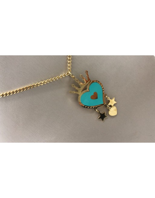 Collana colore oro con cuore sacro verde