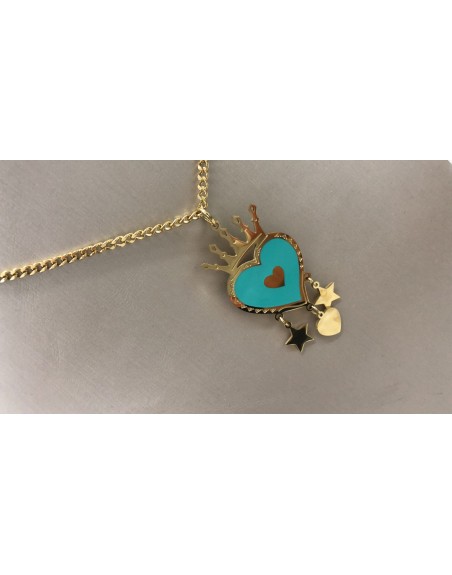 Collana colore oro con cuore sacro verde