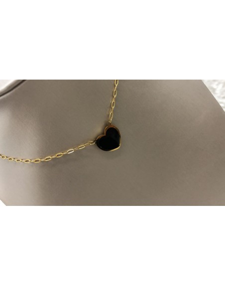 Collana colore oro con cuore smaltato rosa