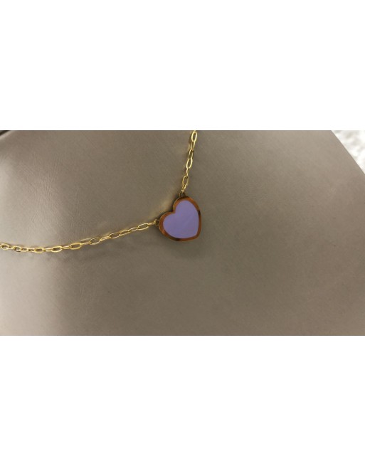 Collana colore oro con cuore viola