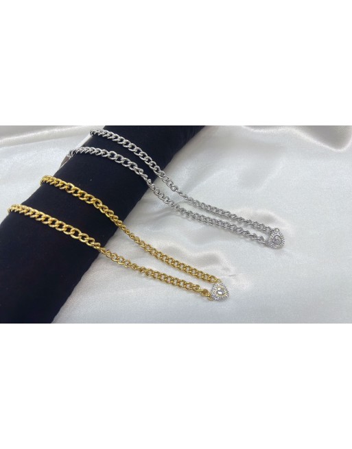 Collana con catena doppia e cuore pave\'