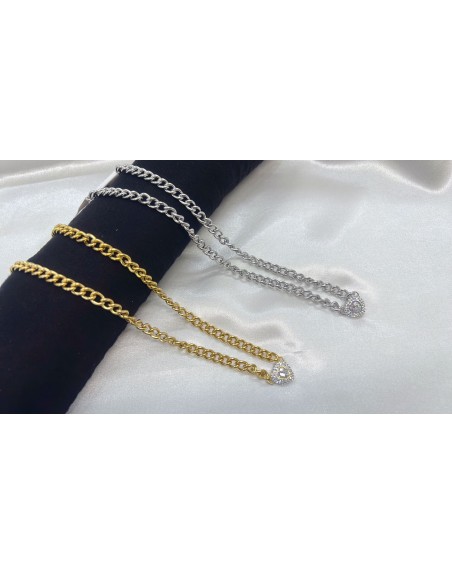 Collana con catena doppia e cuore pave\'