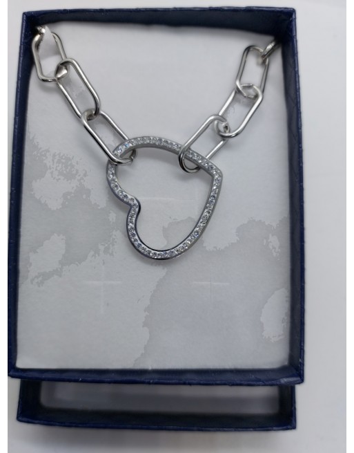 Collana con catena doppia e cuore zirconato