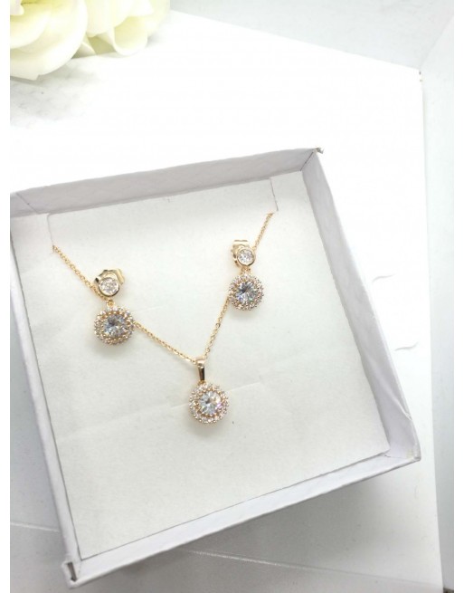 Collana con orecchini zirconati colore oro