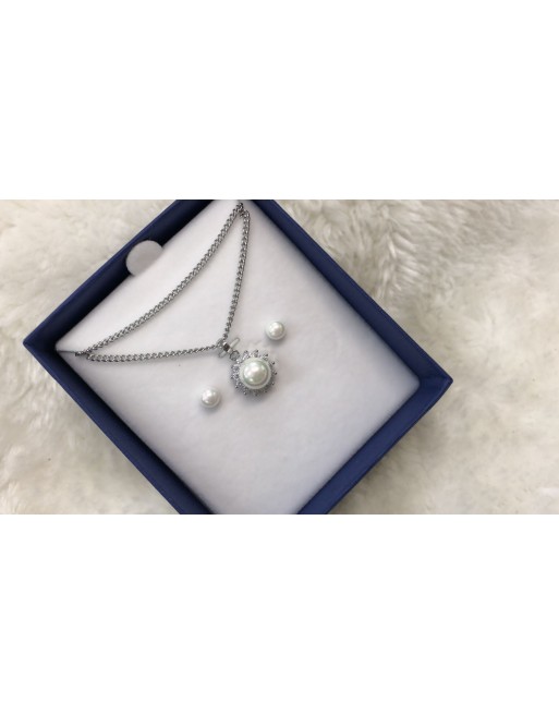 Collana con orecchino e ciondolo perla con scatola da regalo