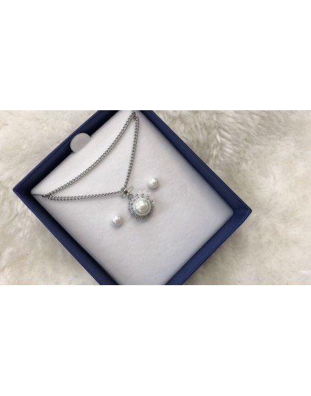 Collana con orecchino e ciondolo perla con scatola da regalo
