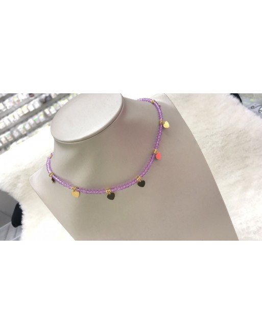 Collana con perline  e pendenti cuori