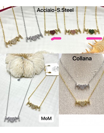collana con scritta mon con zirconi