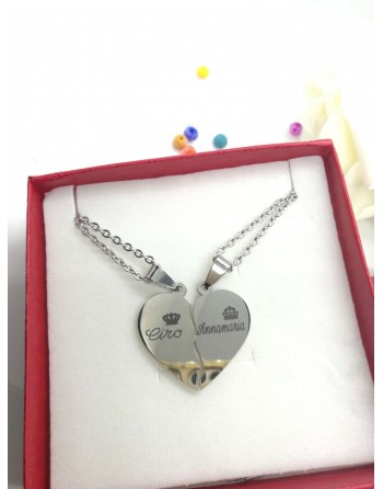 Collana doppia con cuori ed incisione personalizzata lui  e lei .