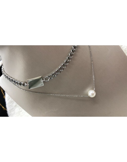 Collana doppio filo con perla
