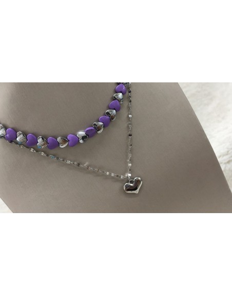 Collana doppio filo con un unico aggancio con pietre dure blu e ciondolo cuore