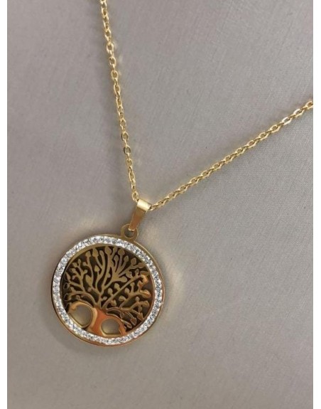 Collana in acciaio inossidabile con pendente albero della vita con strass