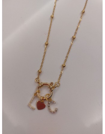Collana lunghezza 50 cm con letter strass e cuore