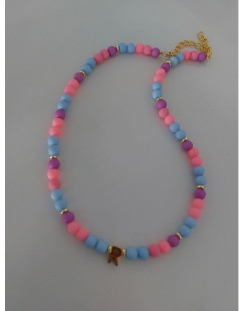 Collana palline vari colori con lettera acciaio inossidabile
