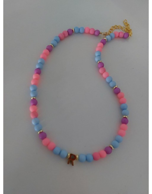 Collana palline vari colori con lettera acciaio inossidabile