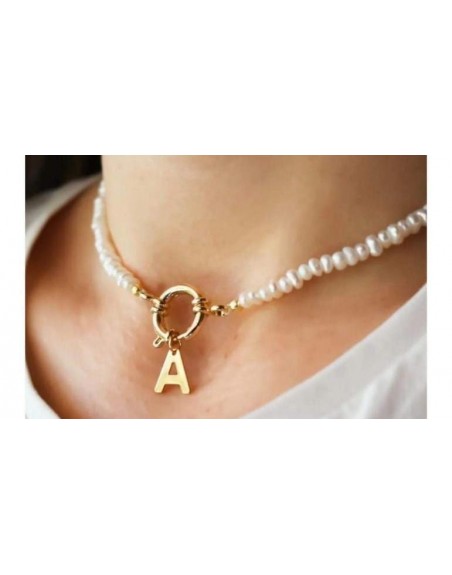 Collana perle di fiume  con lettera