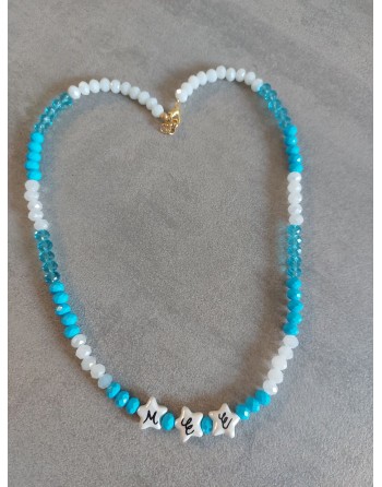 Collana perline vari colori con stelle madreperla ed iniziali