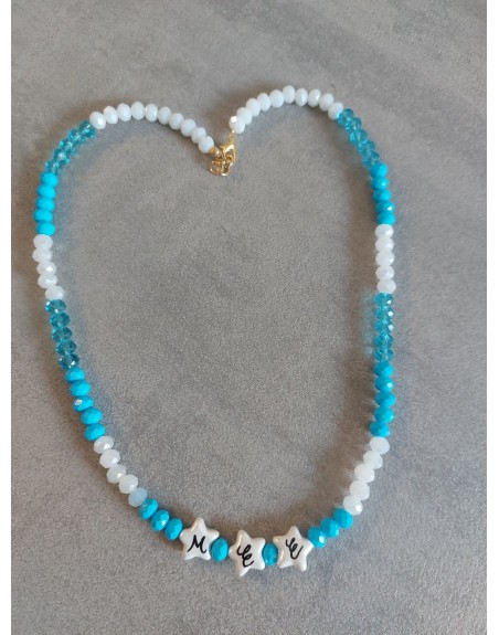 Collana perline vari colori con stelle madreperla ed iniziali