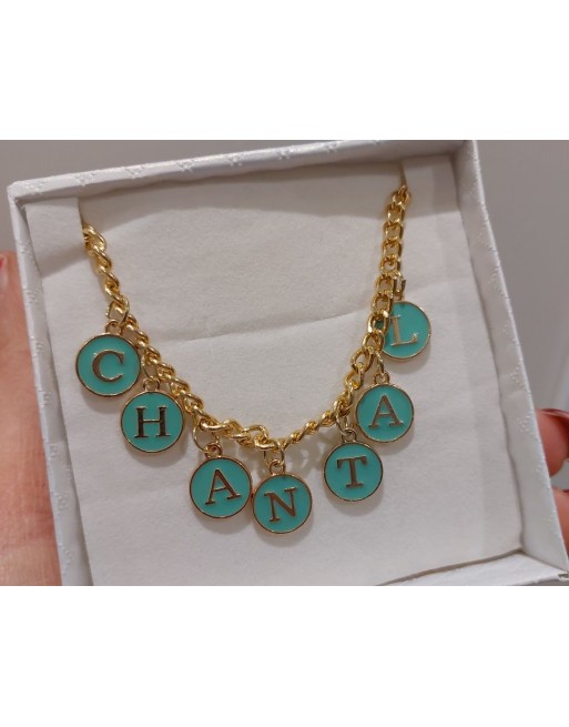 Collana realizzata a mano  con nome  verde tiffany