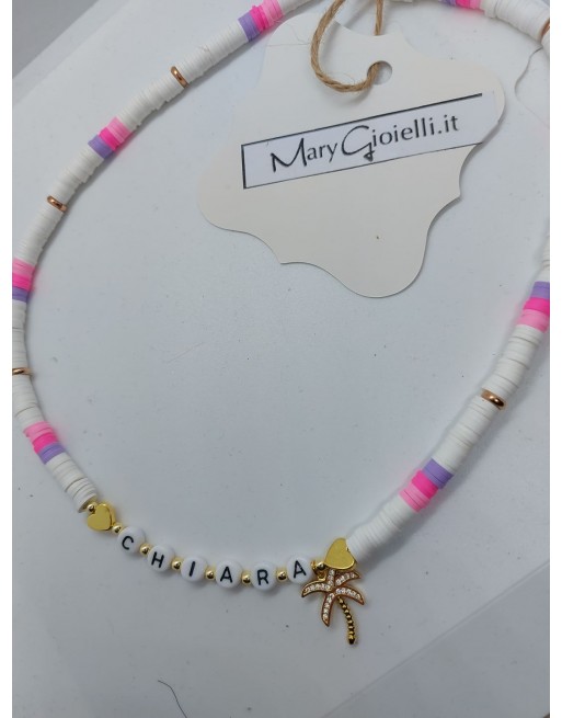 Collana realizzata a mano con gommini colorati con nome