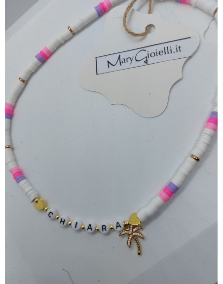 Collana realizzata a mano con gommini colorati con nome