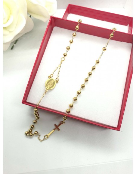 Collana rosario acciaio inossidabile girocollo con perline oro e catena color oro