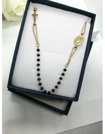 Collana rosario colore nero e catenina oro