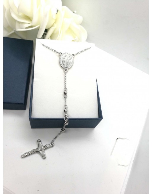 Collana rosario misura 65 cm color argento  grammi 6