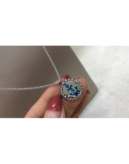 Collana uomo acciaio inossidabile con ancora blu