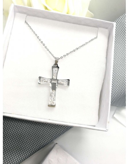 Collana uomo con croce brillantinata