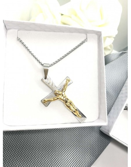 Collana uomo con croce cm 5 bicolore