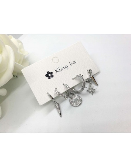 Orecchini cerchietti  confezione 6 pezzi  color argento