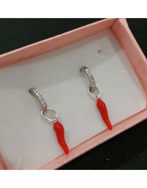 Orecchini cerchio con pendente cornetto argento925