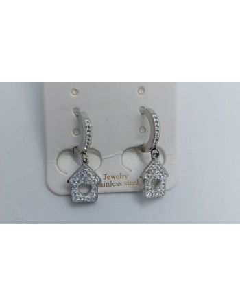 Orecchino  cerchietto con pendente casetta brillantinato