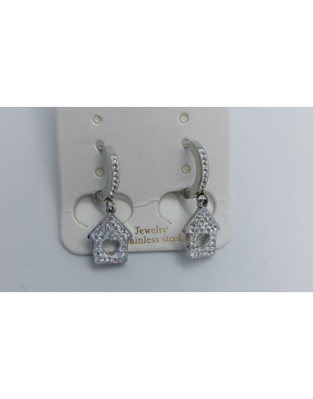 Orecchino  cerchietto con pendente casetta brillantinato