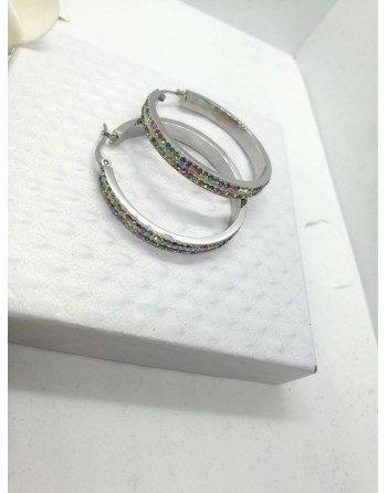 Orecchino cerchio diametro 5cm con strass colorati