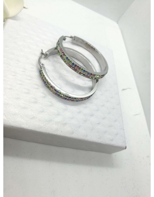 Orecchino cerchio diametro 5cm con strass colorati