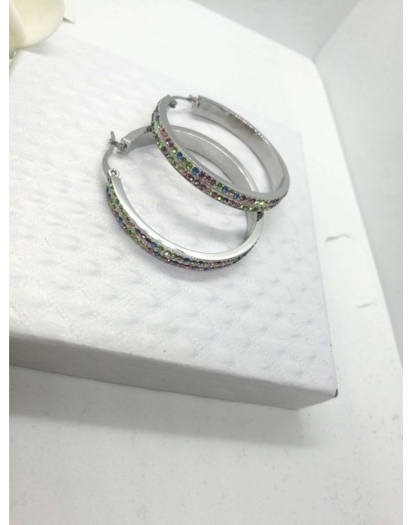 Orecchino cerchio diametro 5cm con strass colorati