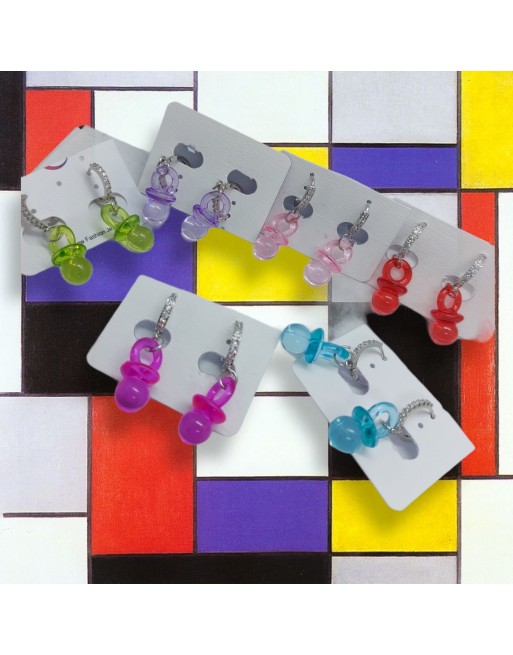 Orecchino cerchio strass con ciuccio colorato