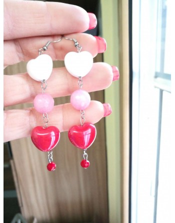 orecchino hand made con cuori in vetro