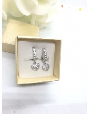 Orecchino strass con pendente cuore misura 2cm
