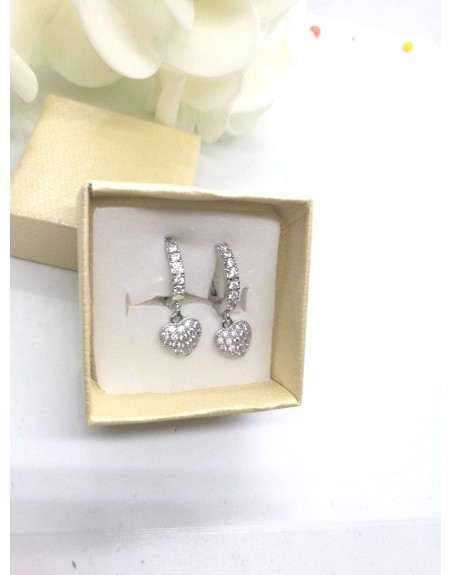 Orecchino strass con pendente cuore misura 2cm