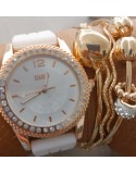 Orologio completo con bracciale  cinturino silicone colore bianco