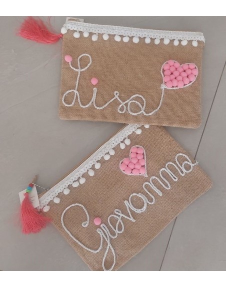 Pochette juta misura 20x30 con nome