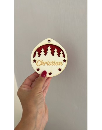 Sfera legno natalizia misura 8 cm con nome